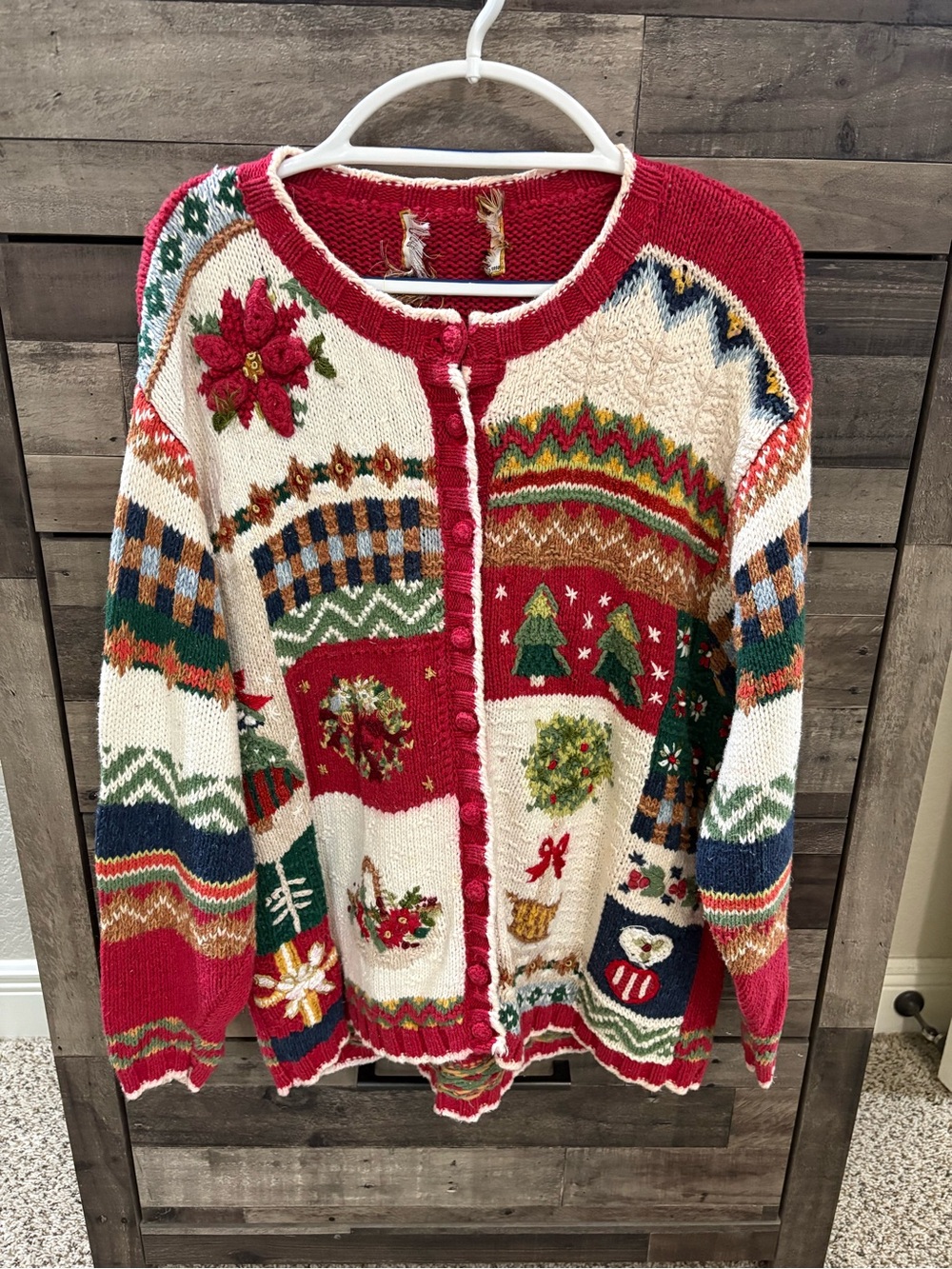 Vintage Heirloom Collectibles Christmas Patchwork Holiday Cardigan